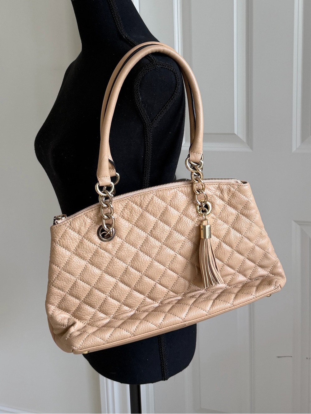 Calvin Klein Nude Quilted Leather Purse with Tassel